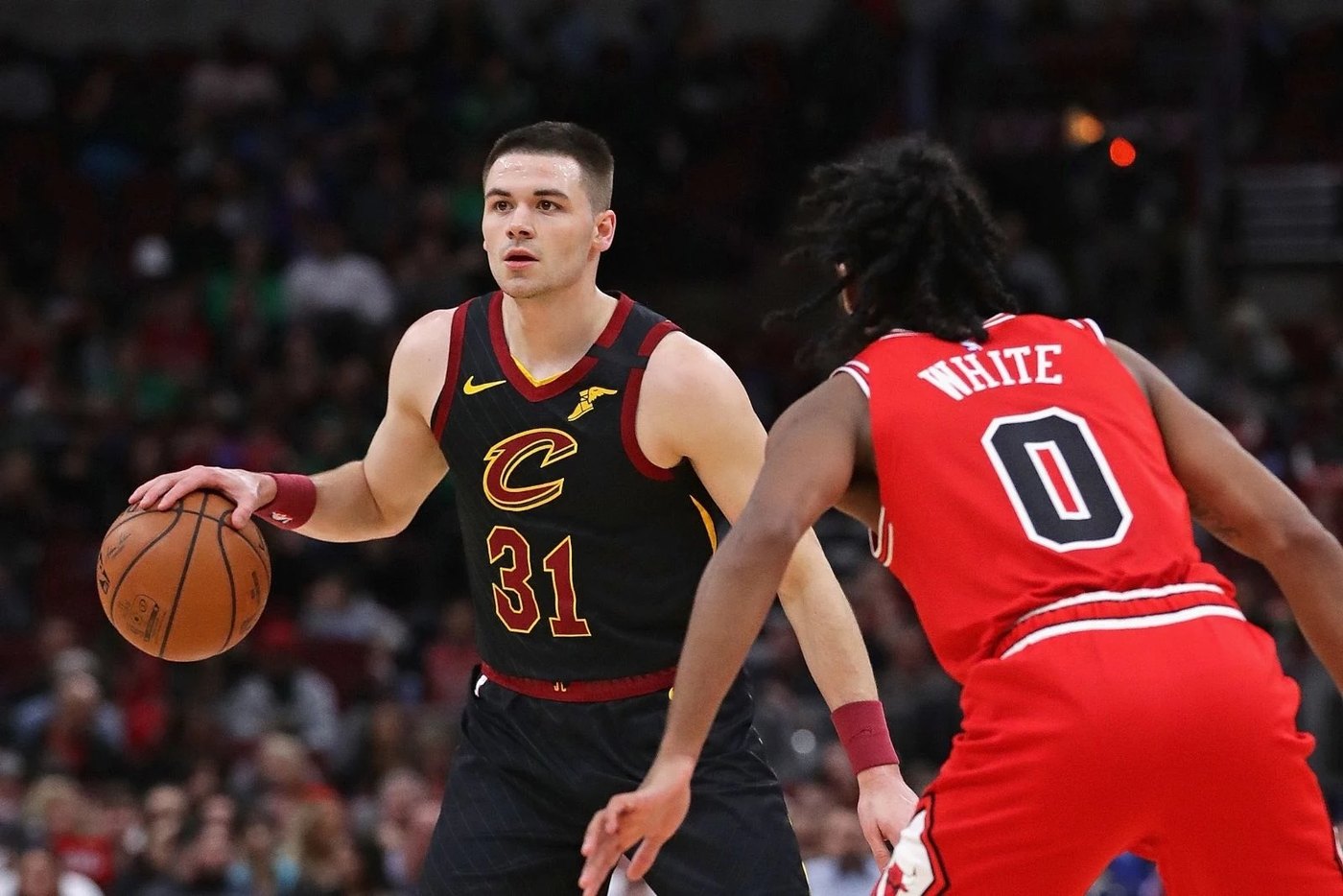 Matt Mooney bringing the ball up the court for the Cleveland Cavaliers
